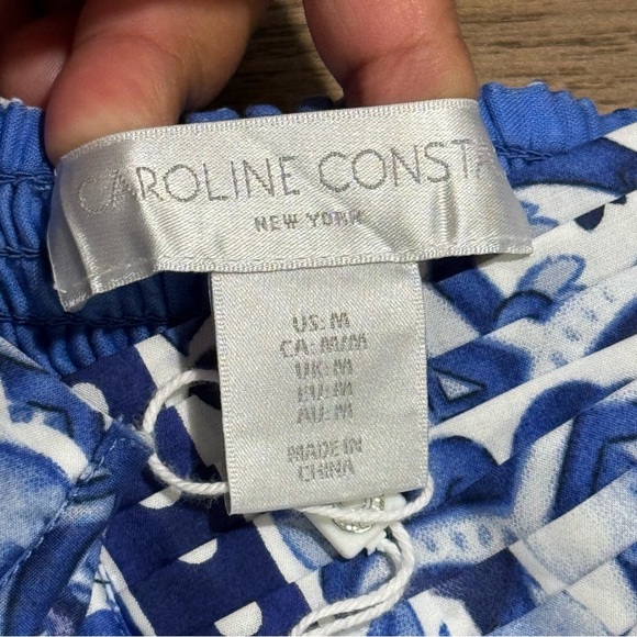 Caroline Constas NWT Medium Blue White Floral Sweatheart Midi Dress Boho Resort - Picture 3 of 7